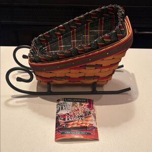 Longaberger Dash Away Sleigh Basket Imperial Stripe Liner, Protecter, iron runne